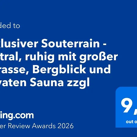 Exklusiver Souterrain - Zentral, Ruhig Mit Grosser Terrasse, Bergblick Und Privaten Sauna Zzgl Apartmán